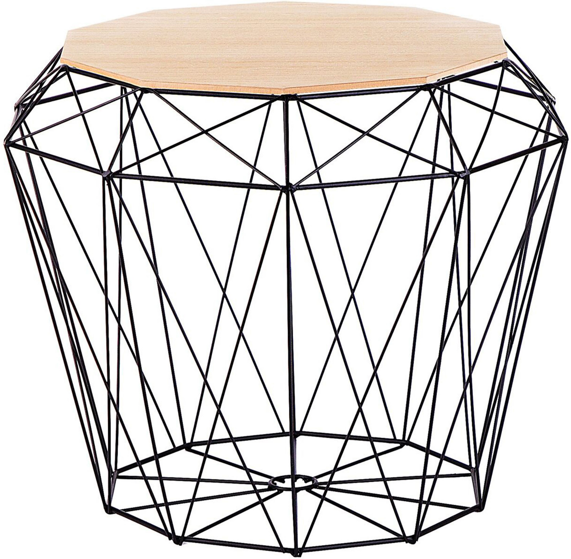 Beliani Side Table Light Wood and Black Metal Base Removable Top Geometric Glam