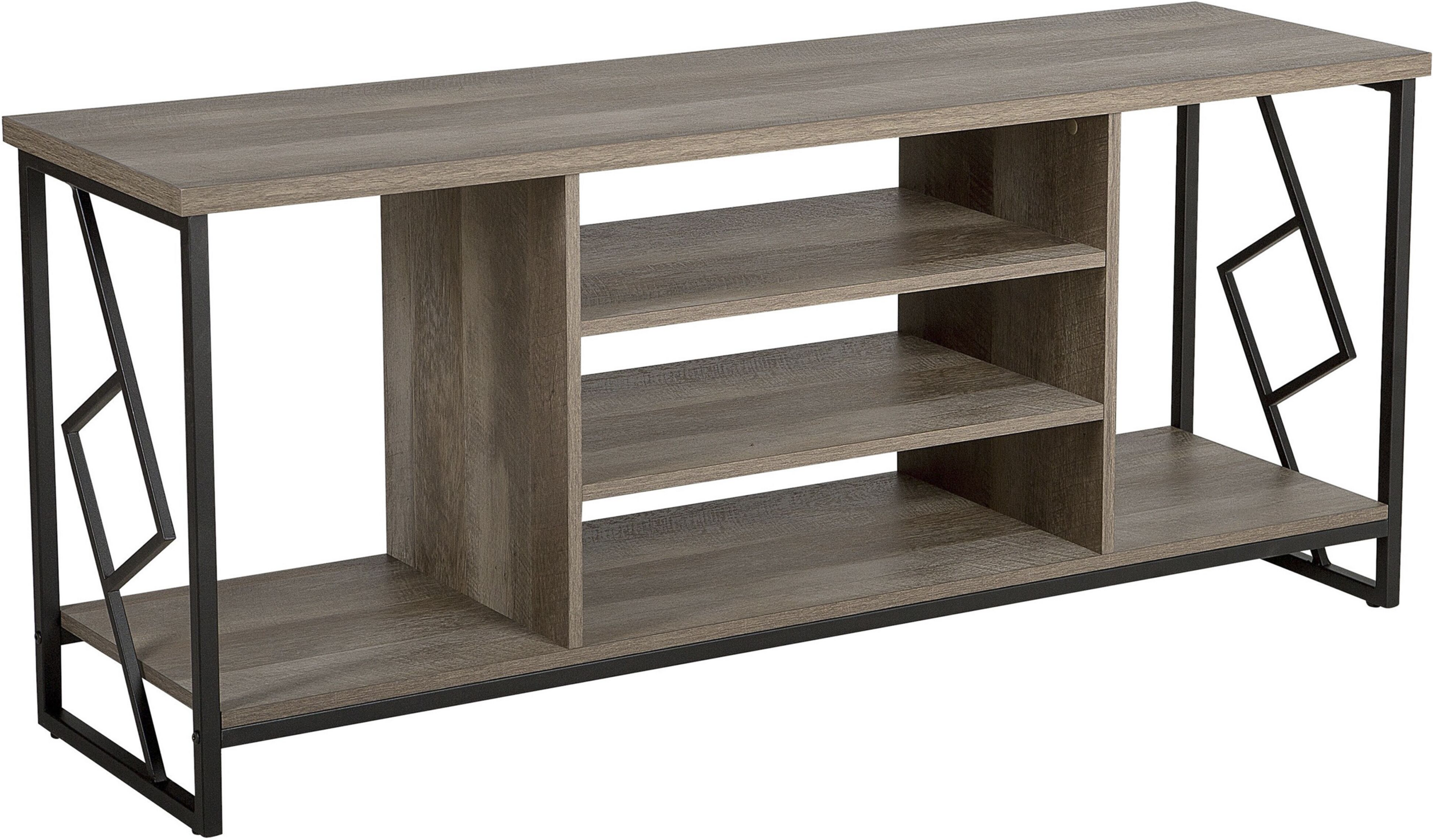 Beliani TV Stand Dark Wood Finish for up to 60ʺ TV Black Metal Frame Media Unit with Open Shelves