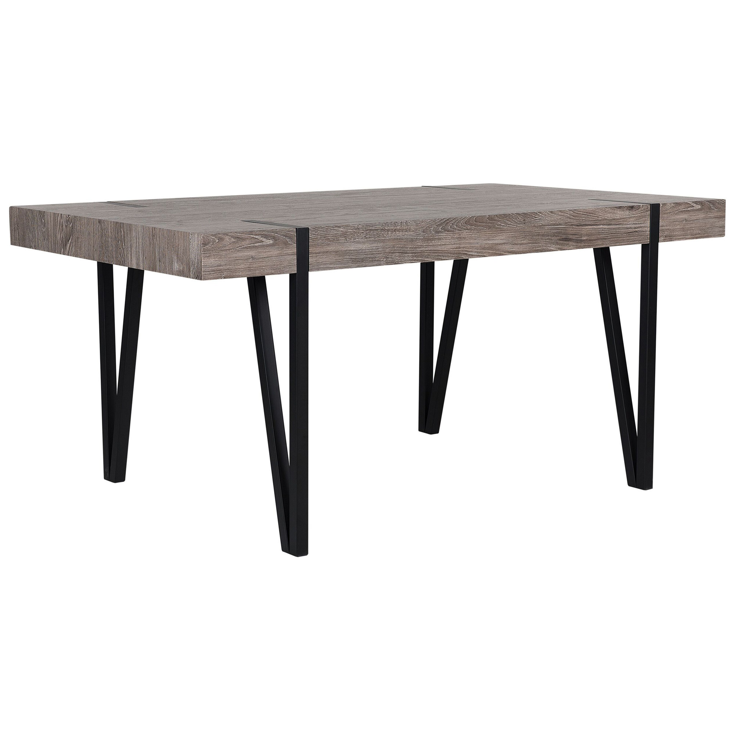 Beliani Dining Table Dark Wood Top Black Metal Hairpin Legs 150 x 90 cm Rectangular Industrial Style