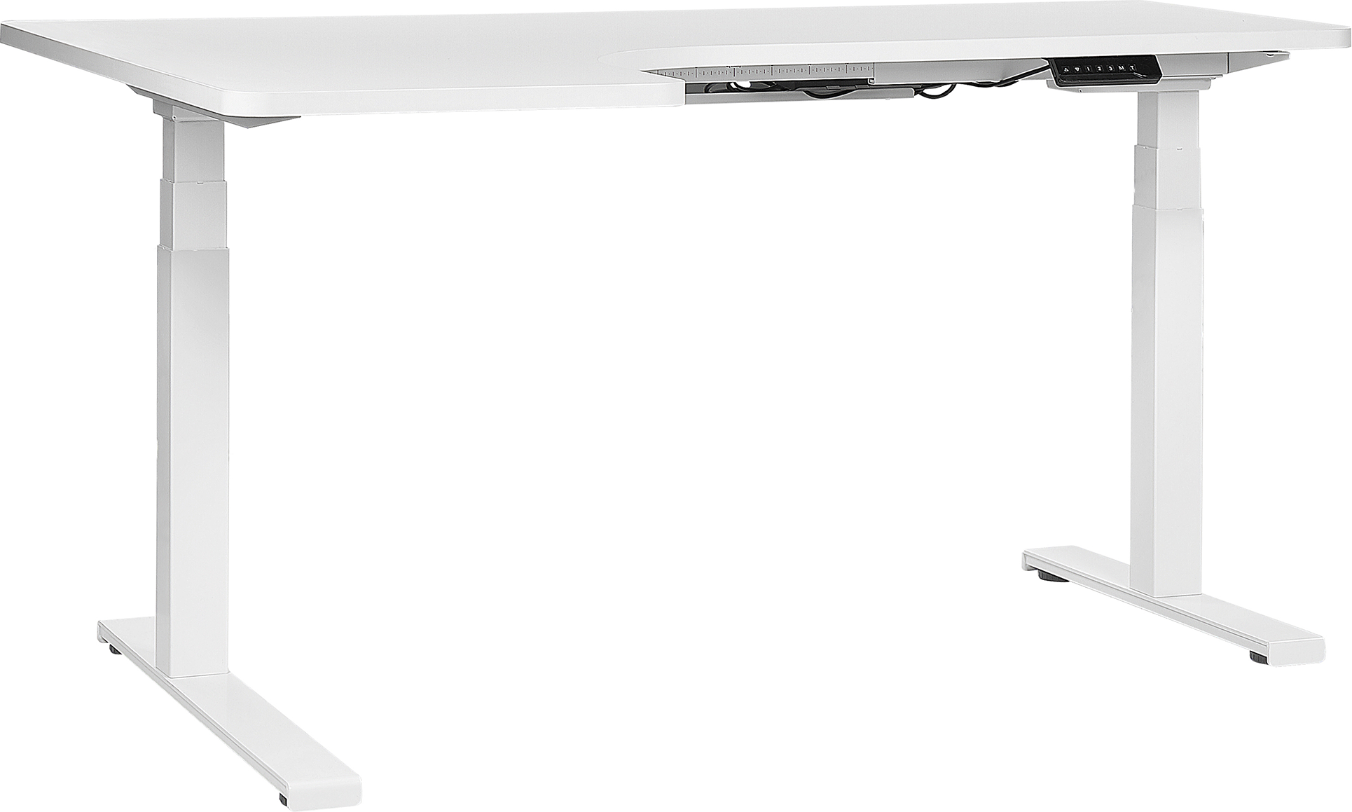 Beliani Left Corner Desk White Tabletop 160 x 110 cm Electric Height Adjustable Steel Frame Sit and Stand Modern Design