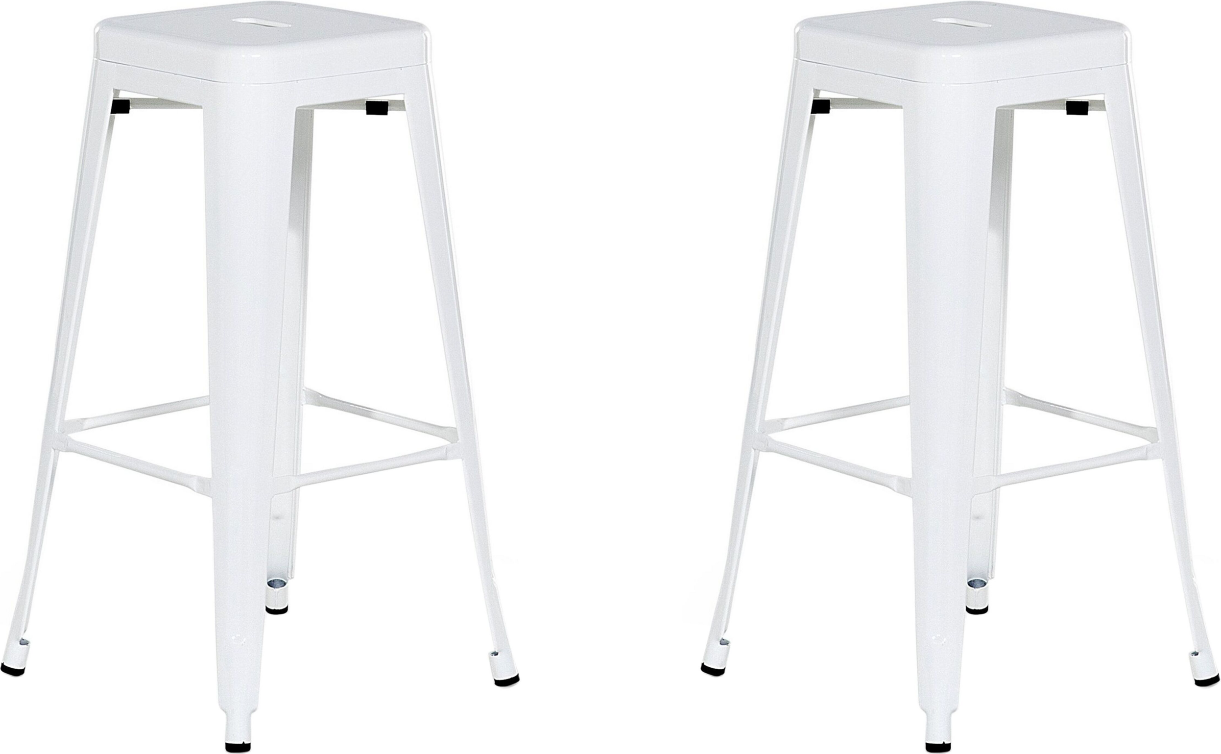 Beliani Set of 2 Bar Stools White Metal 76 cm Stackable Counter Height Industrial