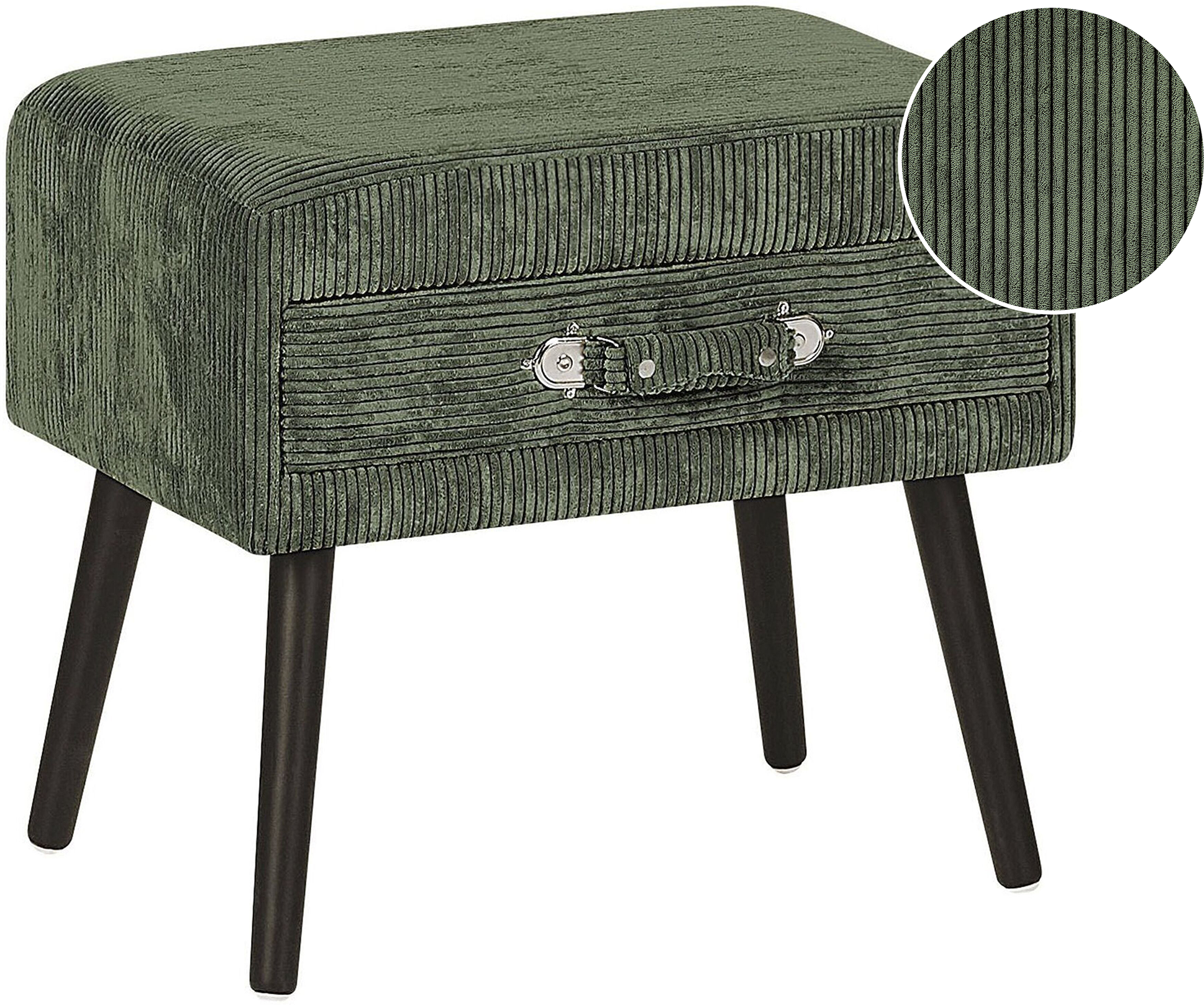 Beliani Side Table with Storage Dark Green Corduroy Black Legs 46 x 50 x 35 cm Suitcase