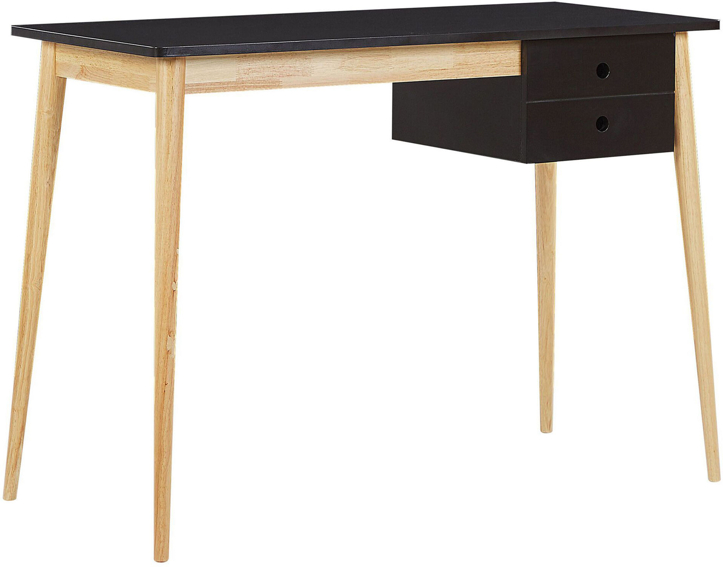 Beliani Home Office Desk Black and Light Wood MDF Wood 106 x 48 cm with Drawer Retro