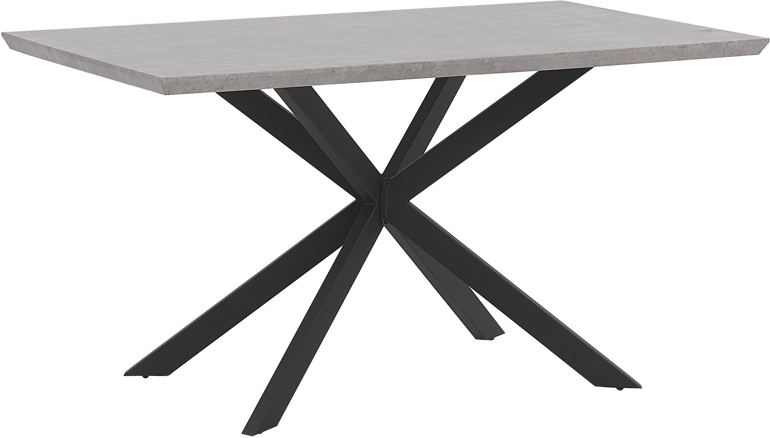 Beliani Dining Table Concrete Effect Wooden Top Black Metal Legs 140 x 80 cm 6 Seater Rectangular Industrial