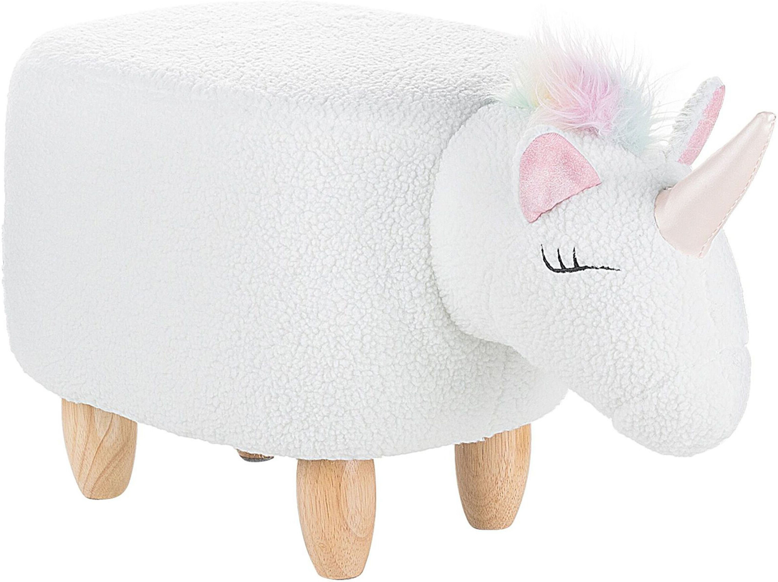 Beliani Animal Unicorn Children Stool White Polyester Fabric Upholstered Wooden Legs Nursery Footstool