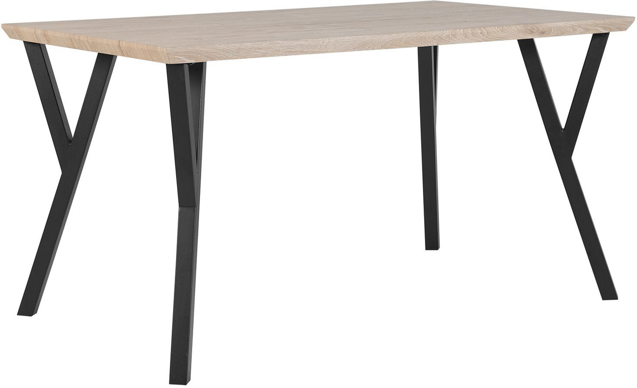 Beliani Dining Table Light Wood Top Black Metal Legs 140 x 80 cm 6 Seater Rectangular Industrial