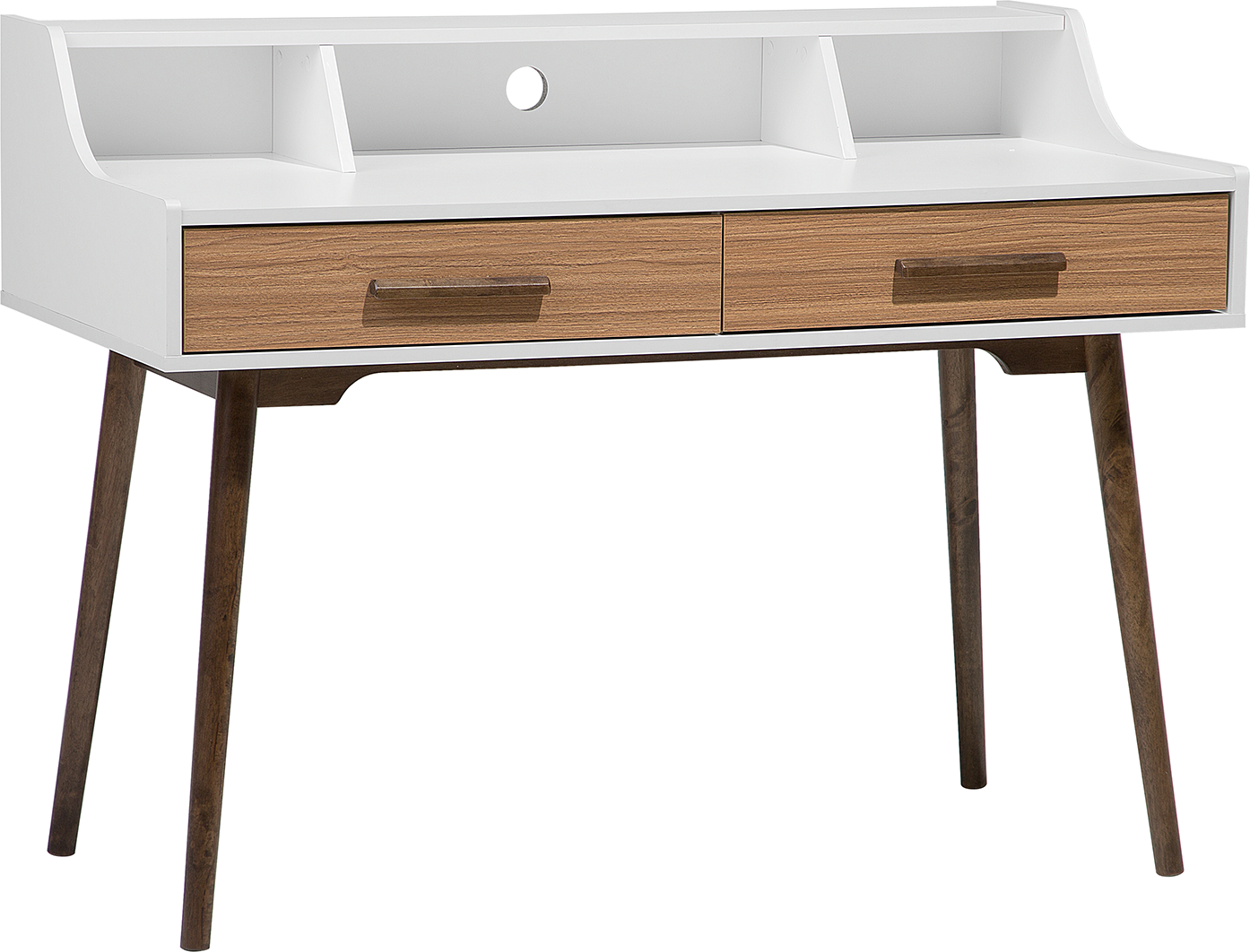 Beliani Home Office Desk White with Dark Wood 120 x 58 cm Modern 2 Drawers Shelf Retro Style