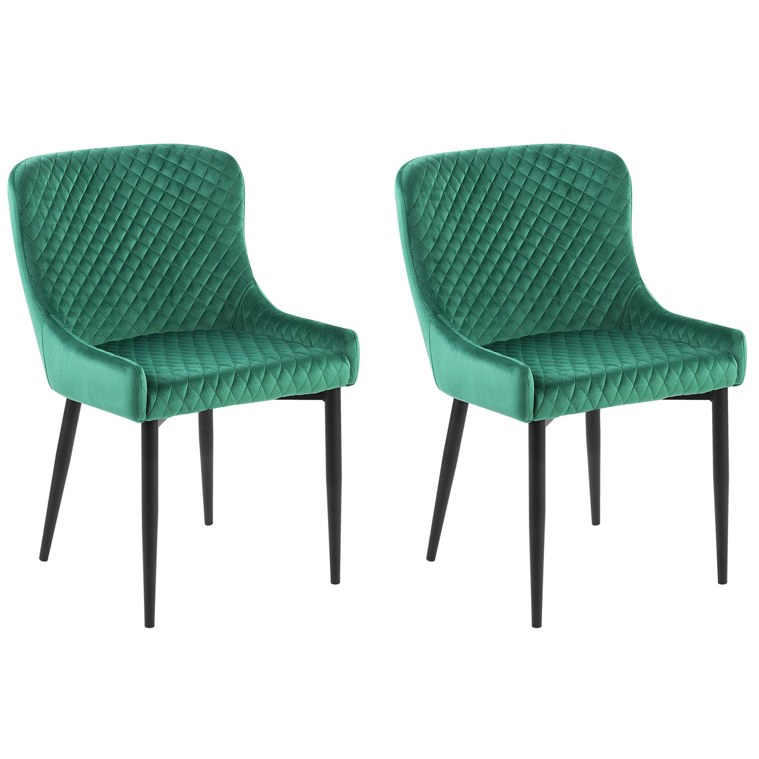 Beliani Set of 2 Dining Chairs Green Velvet Upholstered Quilted