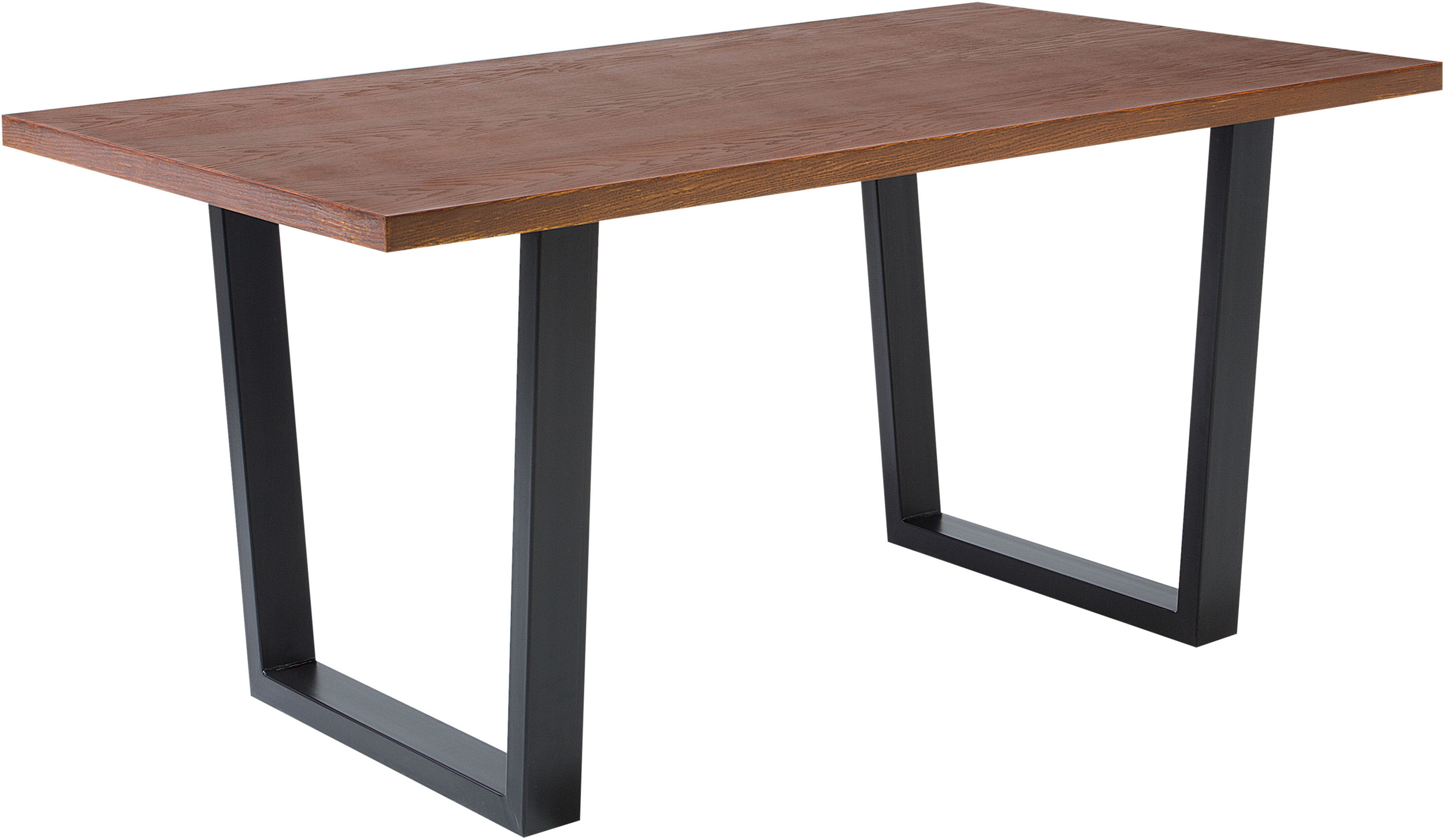 Beliani Dining Table Dark Wood Top Black Metal Sled Legs 160 x 90 cm Industrial Modern