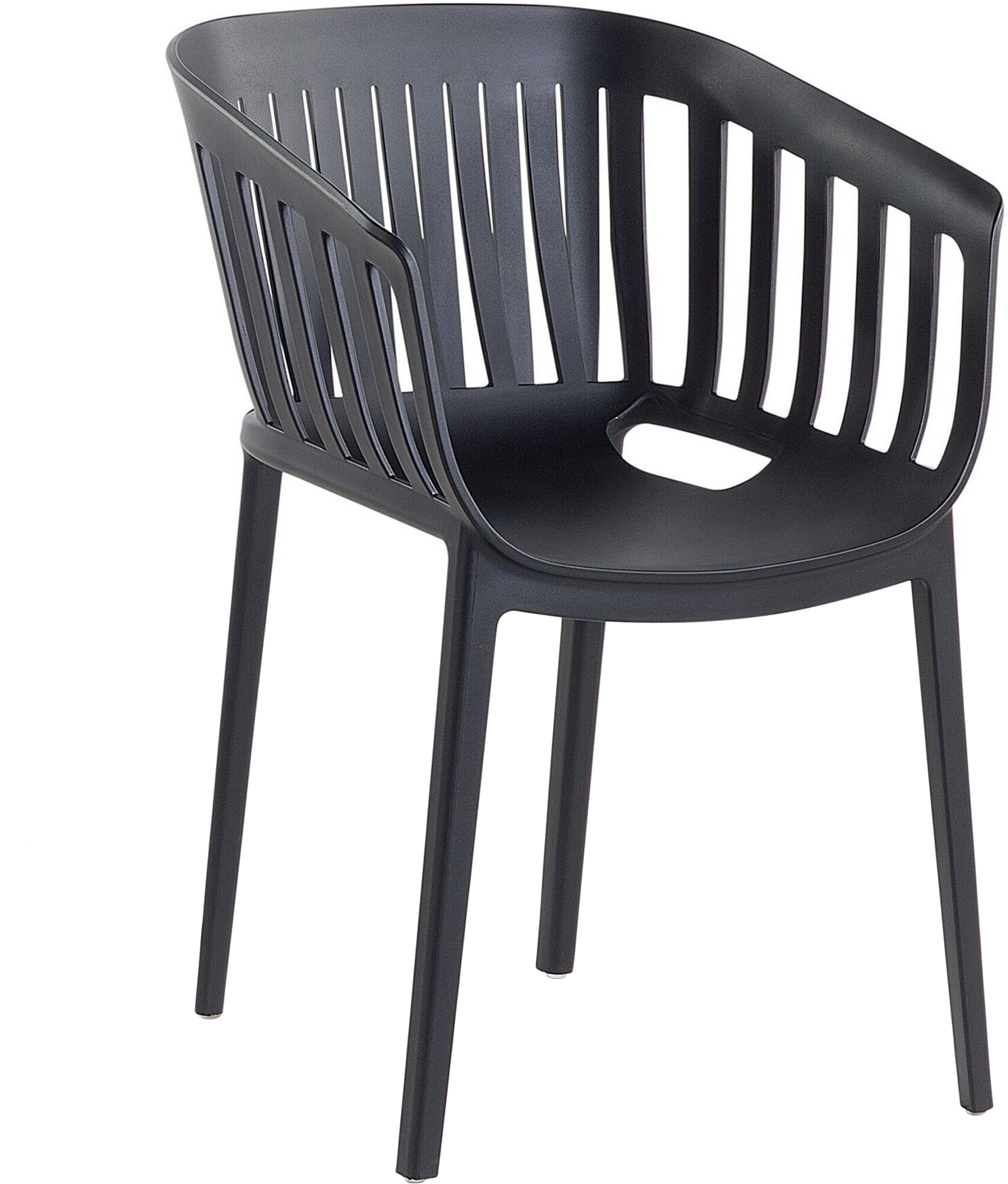 Beliani Dining Chair Black Indoor Outdoor Stackable Curved Slatted Back