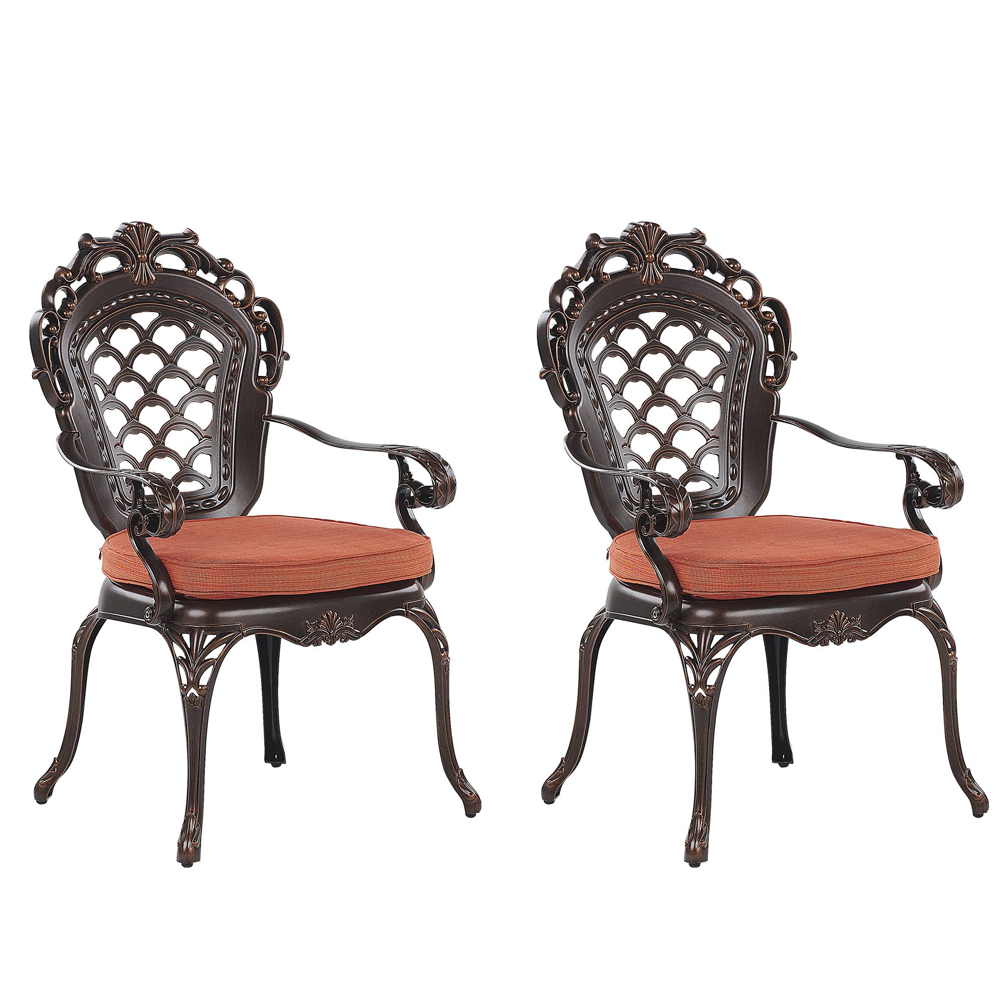 Beliani Set of 2 Garden Dining Chairs Brown Aluminium Polyester Seat Pads Vintage