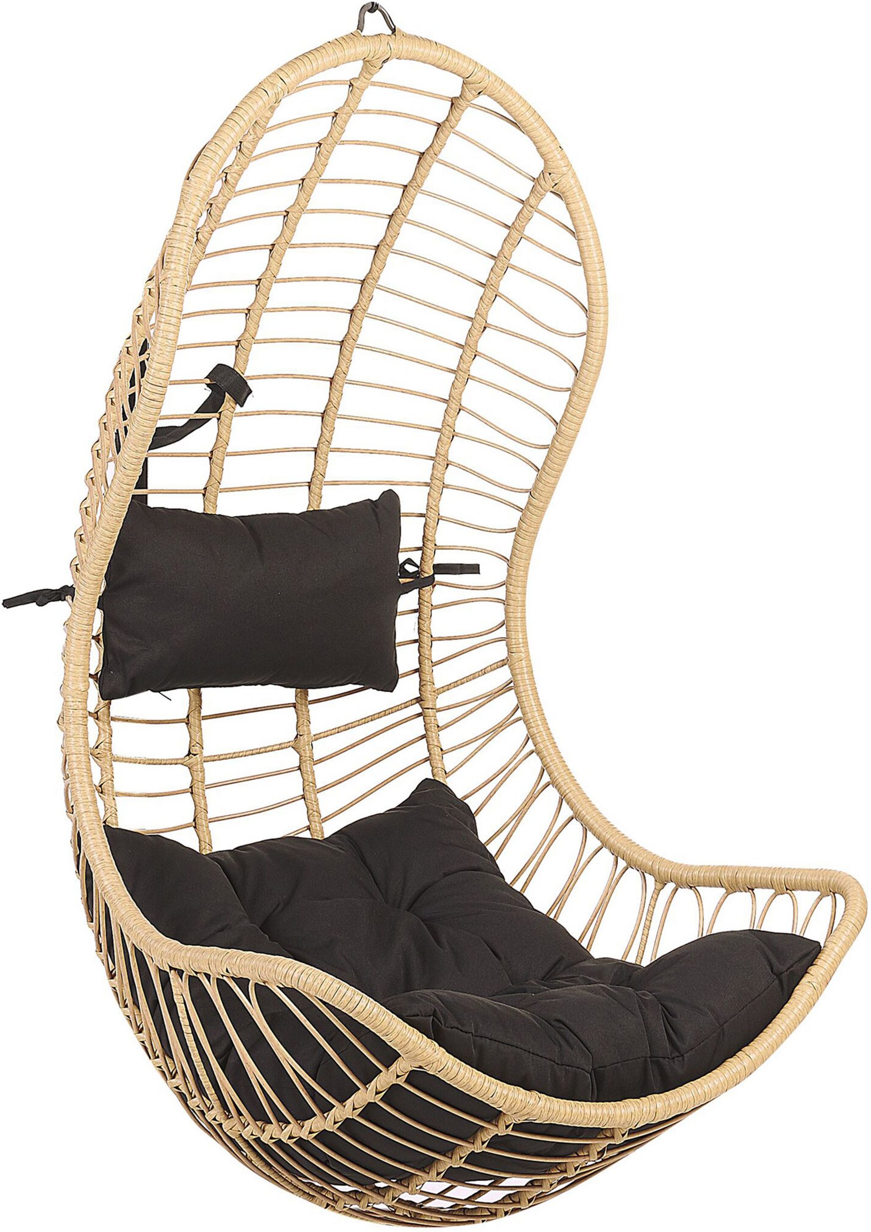 Beliani Hanging Chair Beige Rattan Indoor-Outdoor without Stand Curved Shape Boho