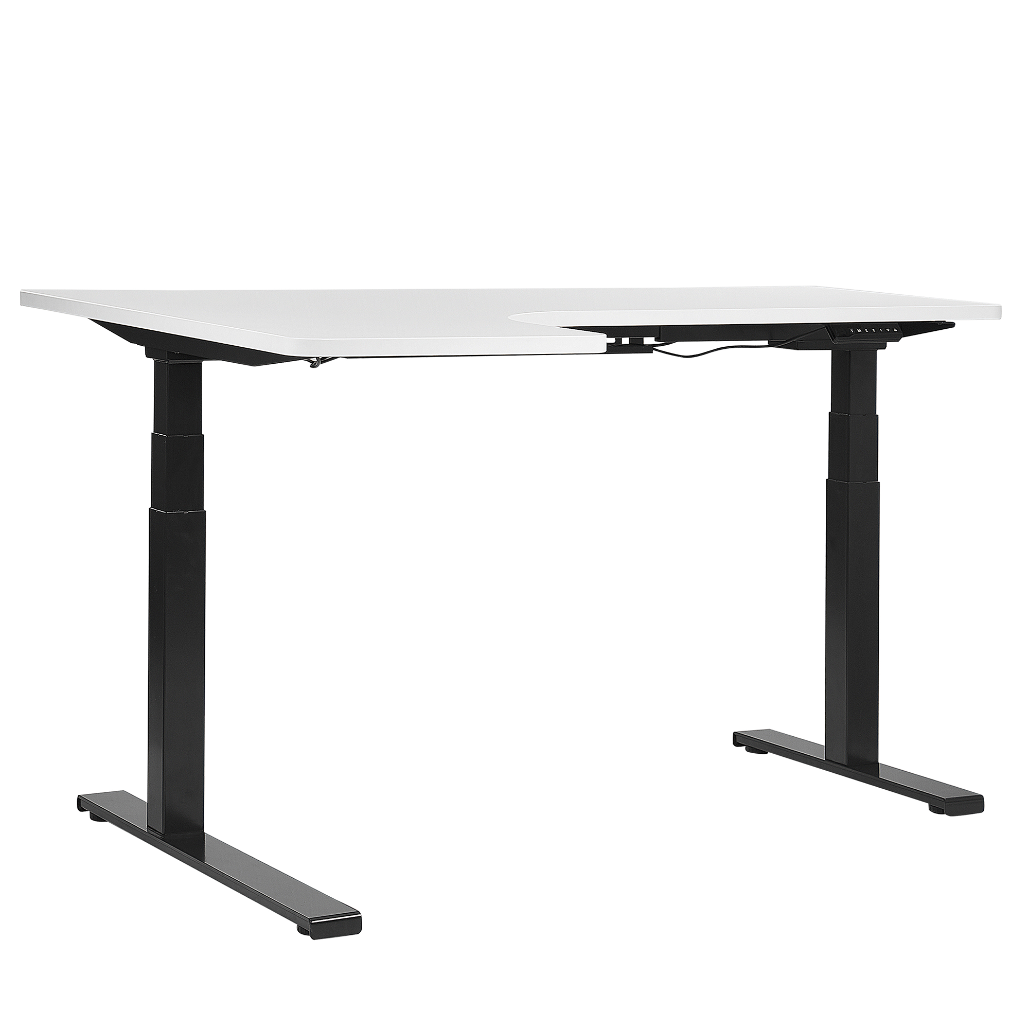 Beliani Left Corner Desk White Tabletop 160 x 110 cm Electric Height Adjustable Black Steel Frame Sit and Stand Modern Design