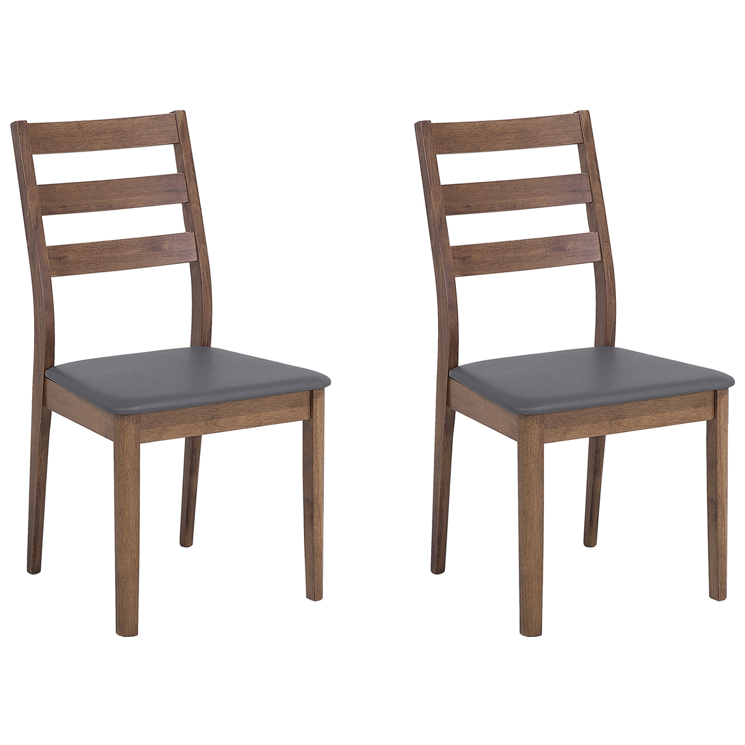 Beliani Set of 2 Dining Dark Wood Grey Faux Leather Upholstered Seat Slat Back