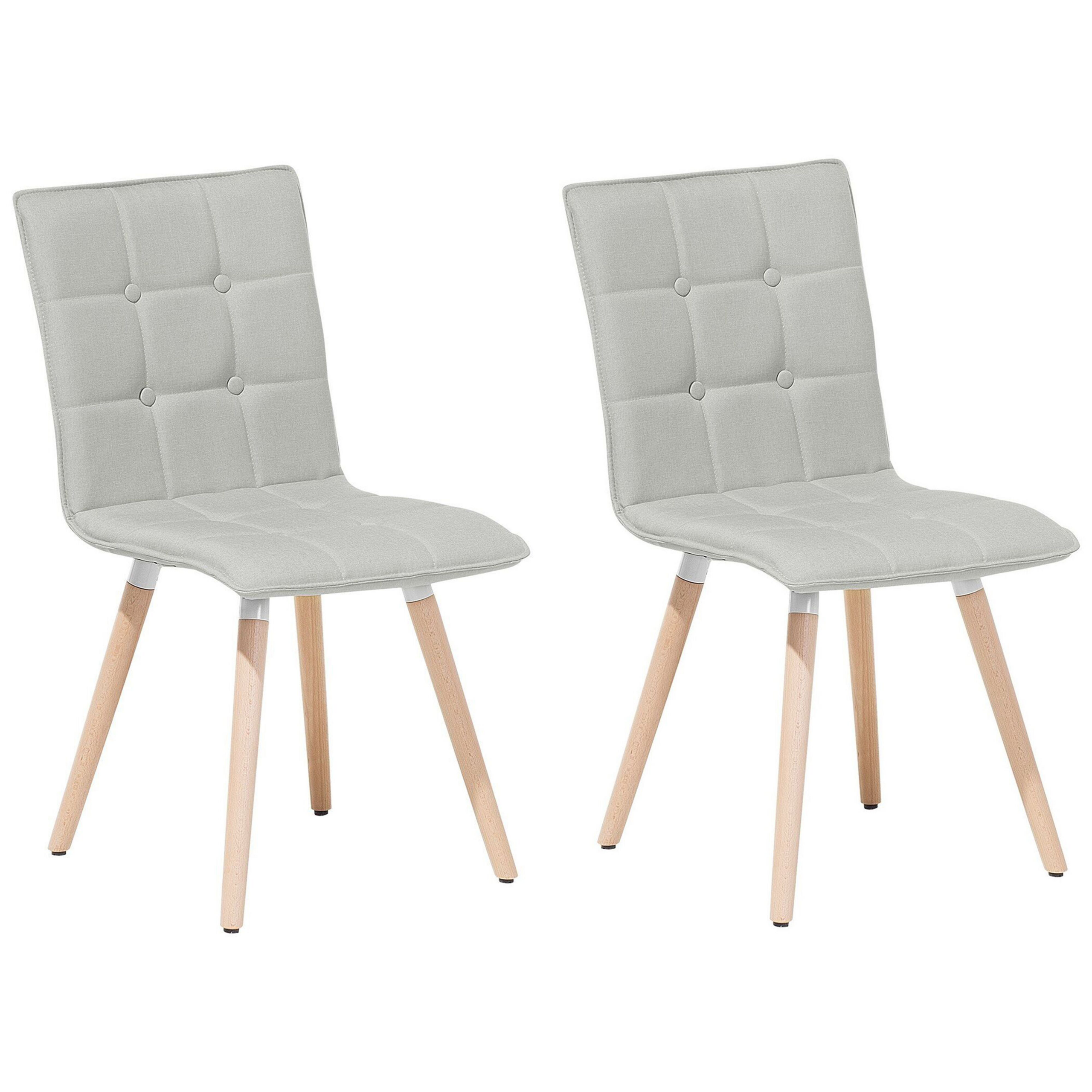 Beliani Set of 2 Dining Chairs Light Grey Fabric Upholstery Light Wood Legs Modern Eclectic Style