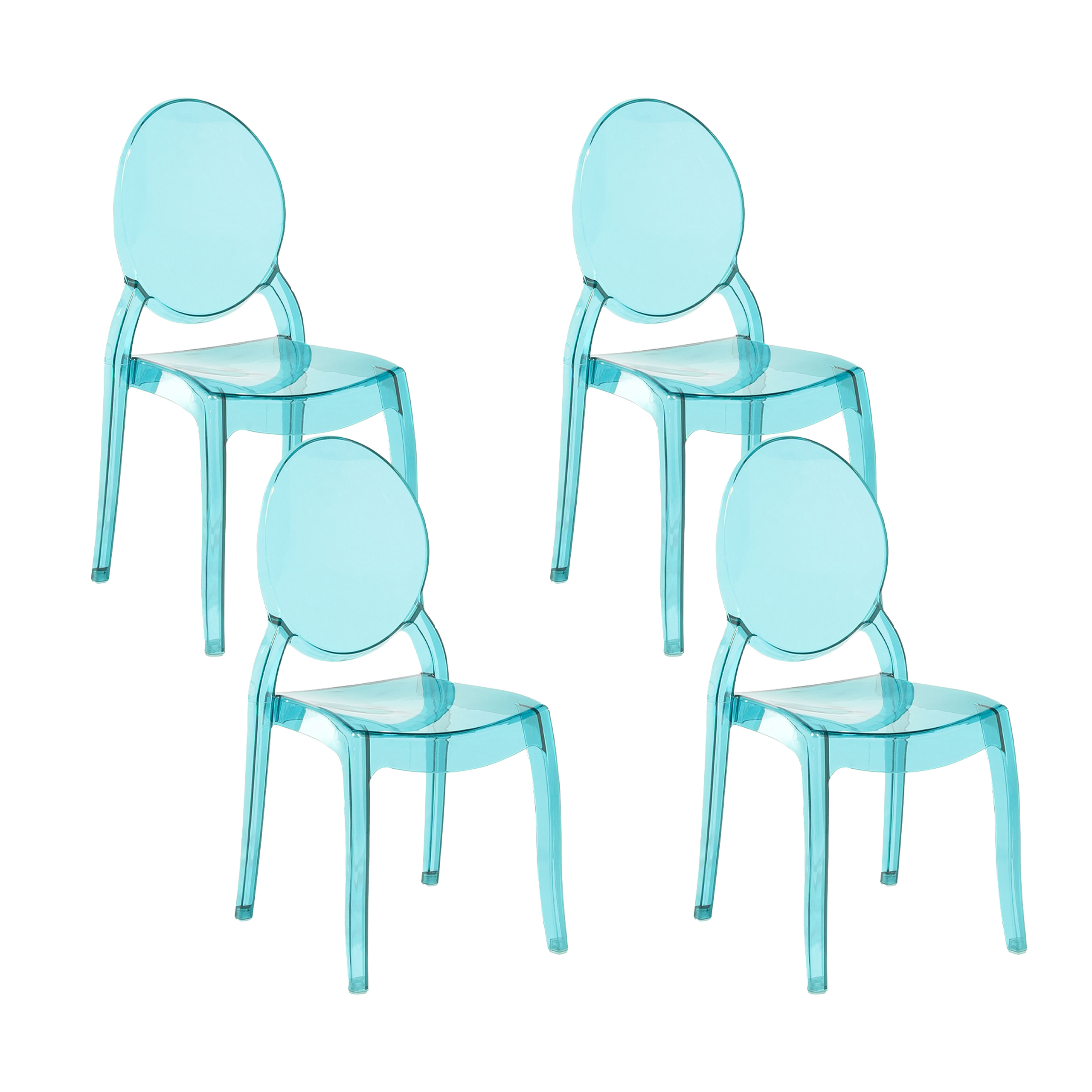 Beliani Set of 4 Dining Chairs Blue Transparent Synthetic Material Solid Back Armless Stackable Vintage Modern Design