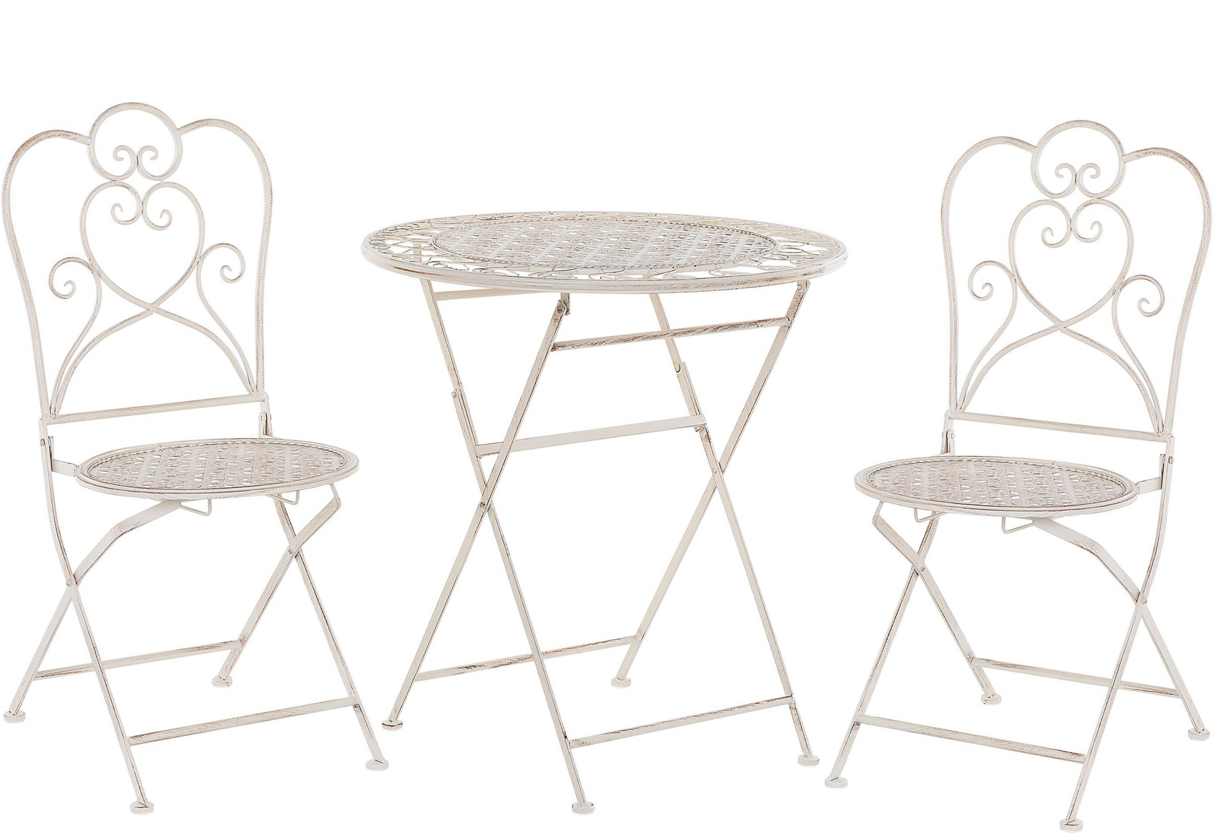 Beliani Bistro Set Beige Table 2 Chairs Shabby Chic French