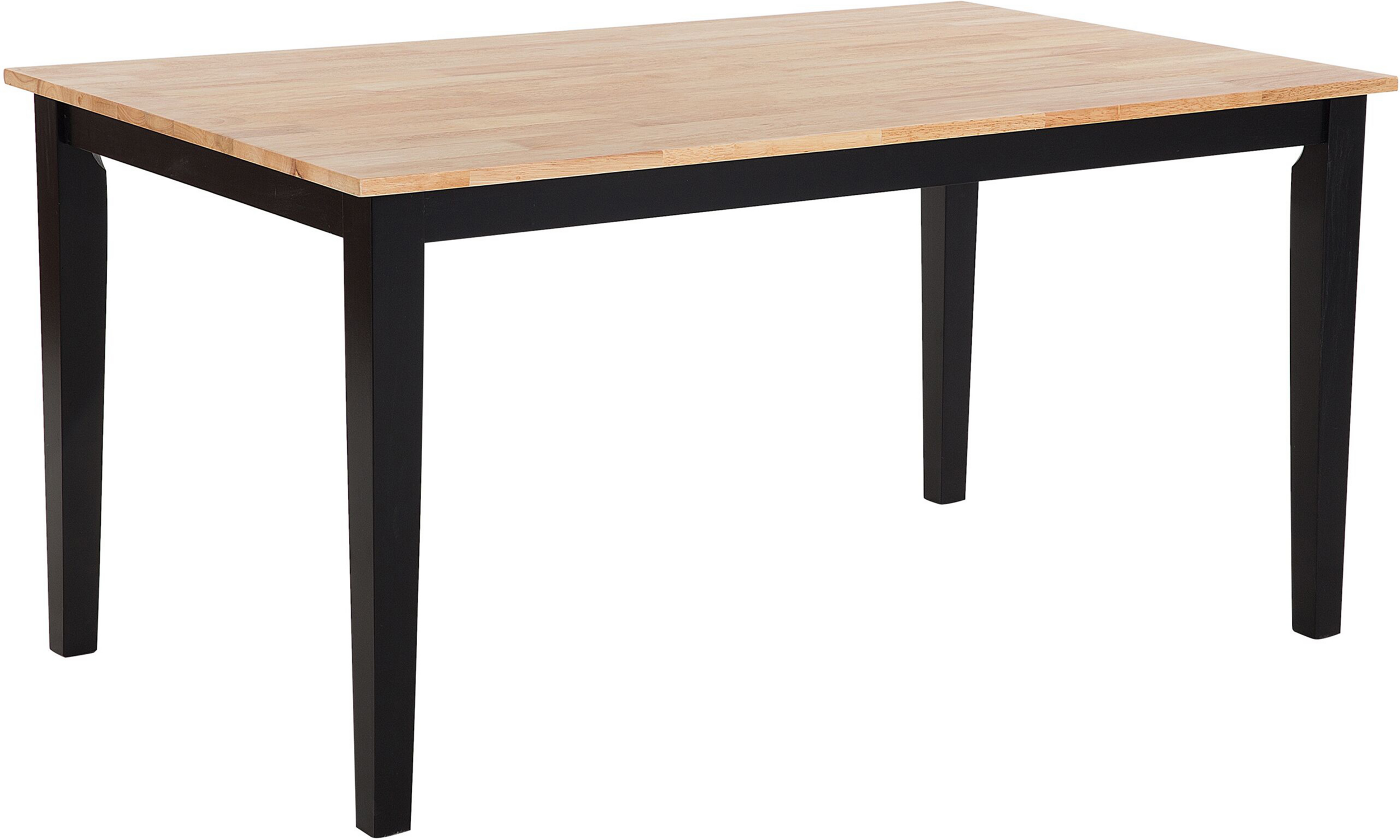 Beliani Dining Table Light Wood and Black Rubberwood 75 x 150 x 90 cm Wooden Legs Lacquered Surface Scandinavian