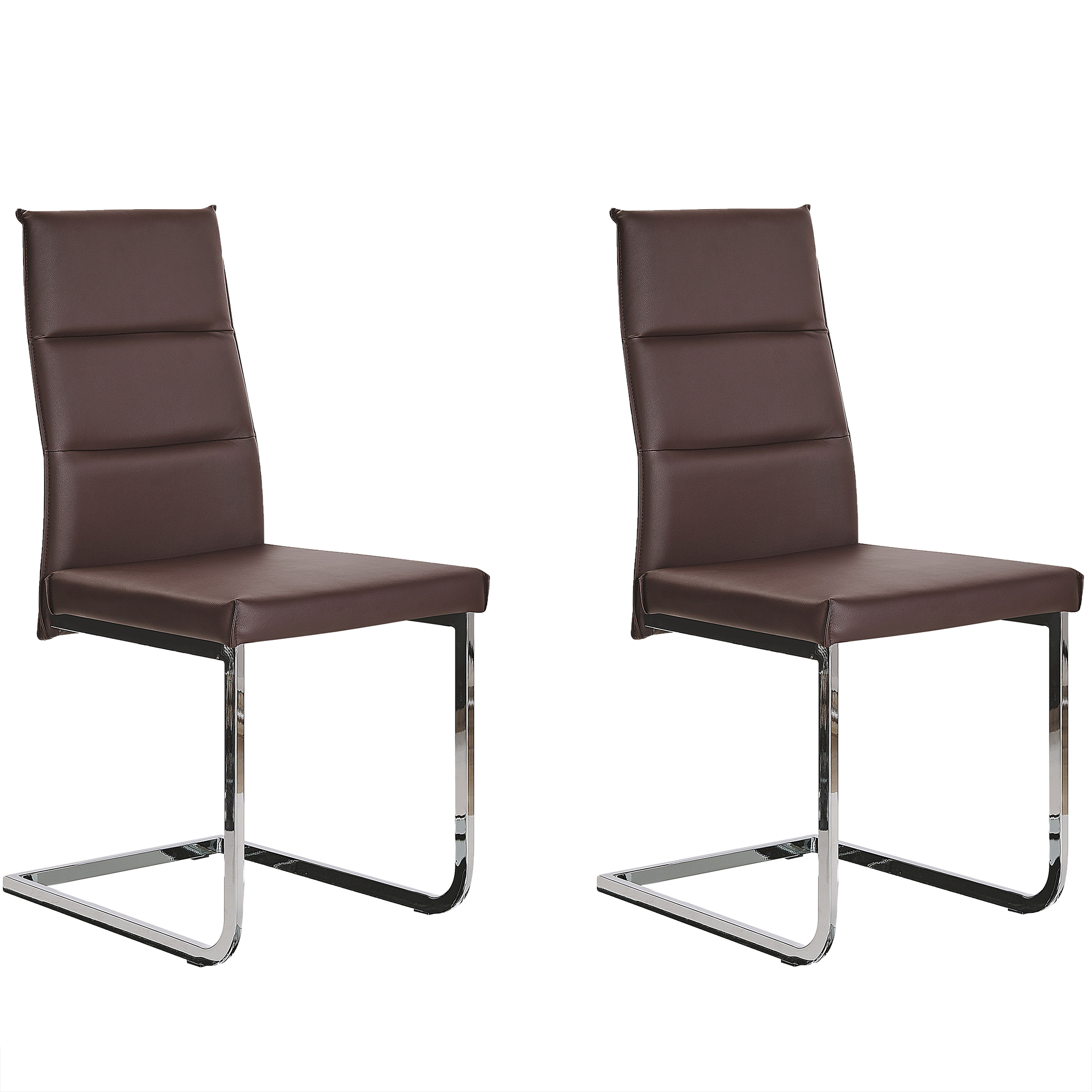 Beliani Set of 2 Dining Chairs Dark Brown Faux Leather Upholstered Cantilever Silver Legs Armless Modern Design