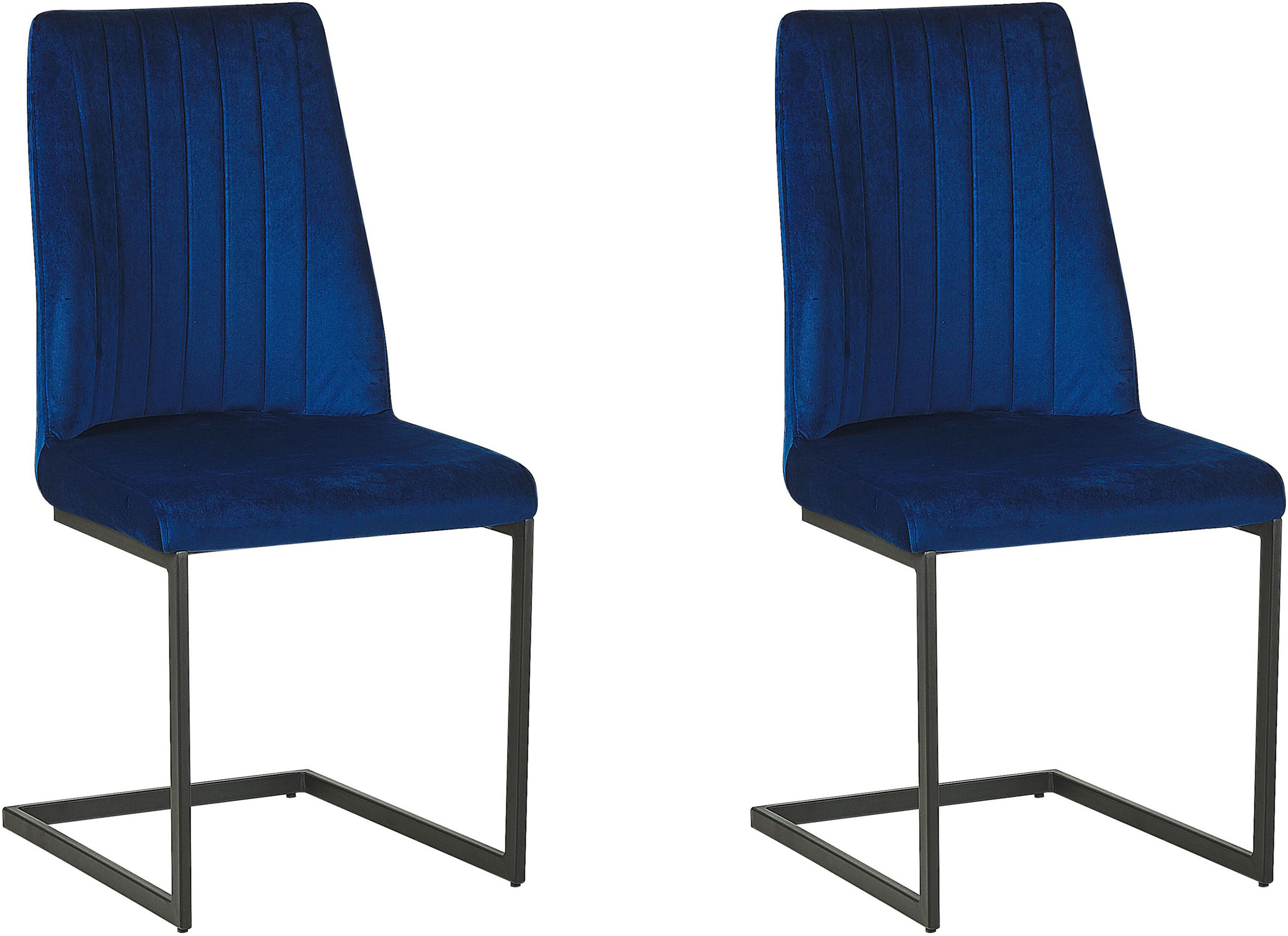 Beliani Set of 2 Dining Chairs Blue Velvet Upholstered Seat High Back Cantilever Conference Room