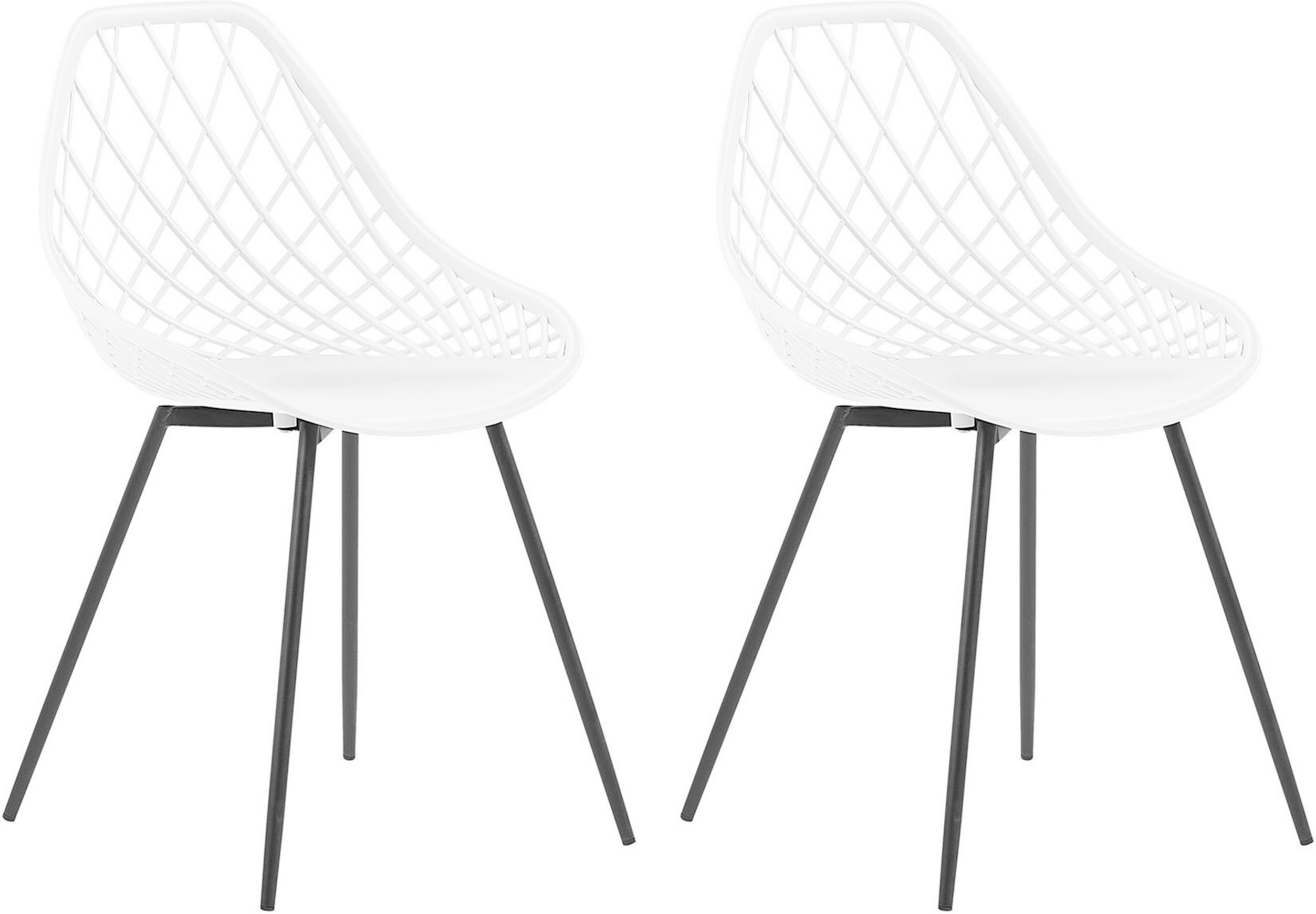 Beliani Set of 2 Dining Chairs White Synthetic Seat Black Metal Legs Net Design Backrest Modern Scandinavian