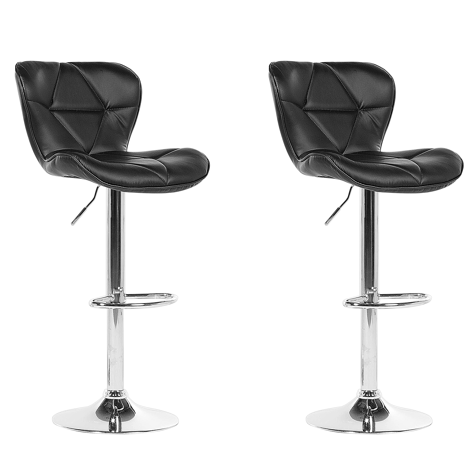 Beliani Set of 2 Bar Stool Black Faux Leather Swivel Adjustable Height Modern Kitchen Bar Chair