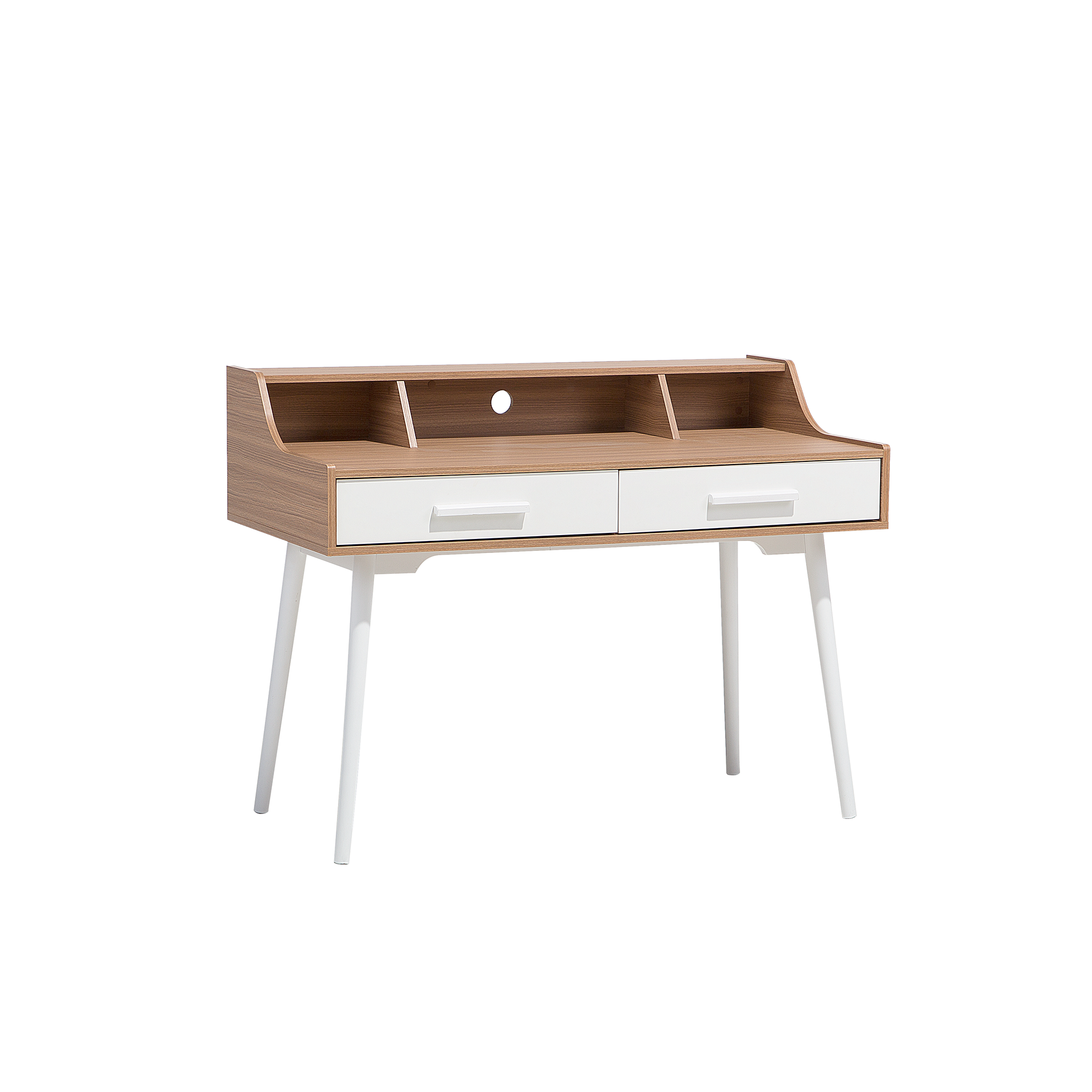 Beliani Home Office Desk Light Wood with White 120 x 58 cm Modern 2 Drawers Shelf Retro Style
