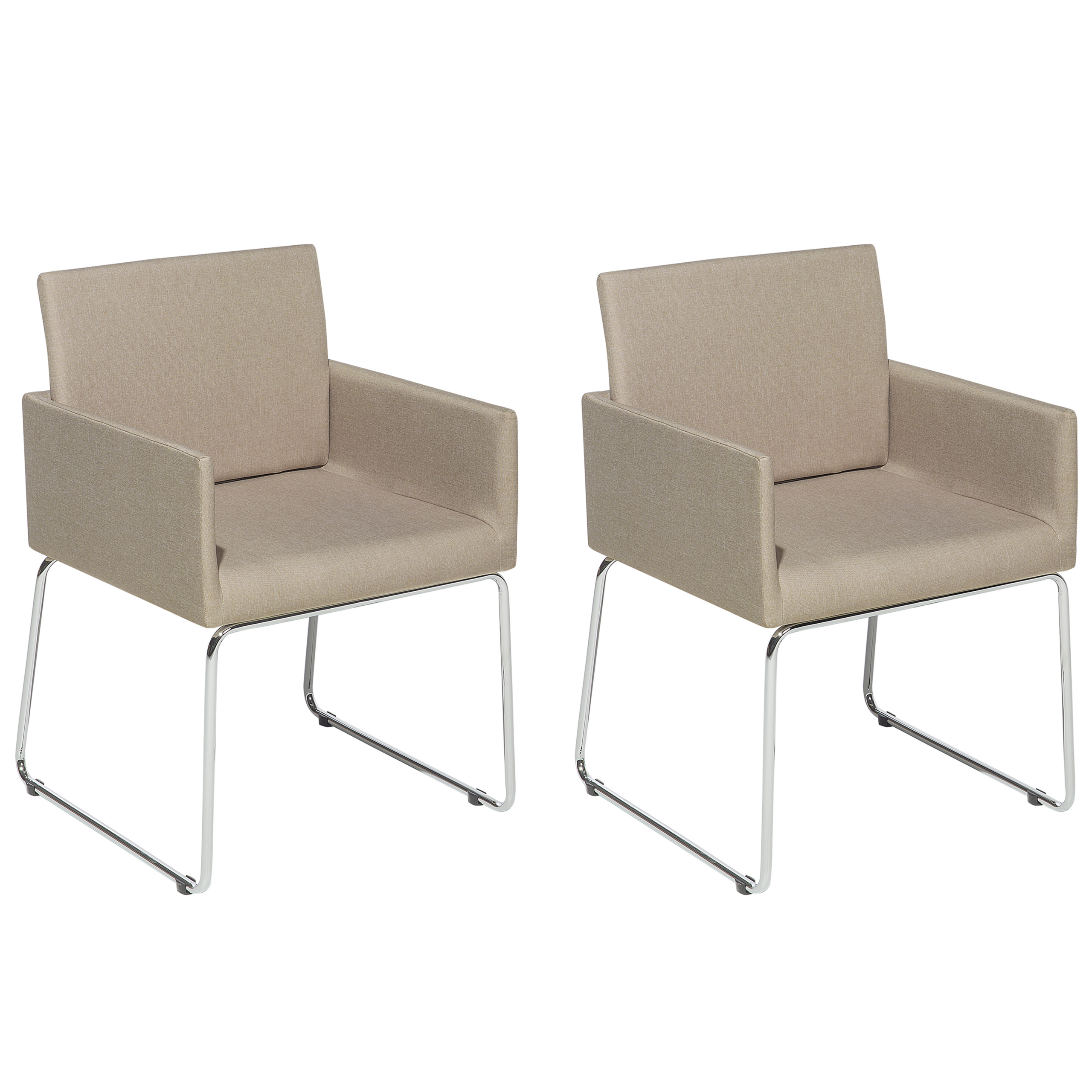 Beliani Set of 2 Dining Chairs Beige Fabric Chromed Metal Legs Modern