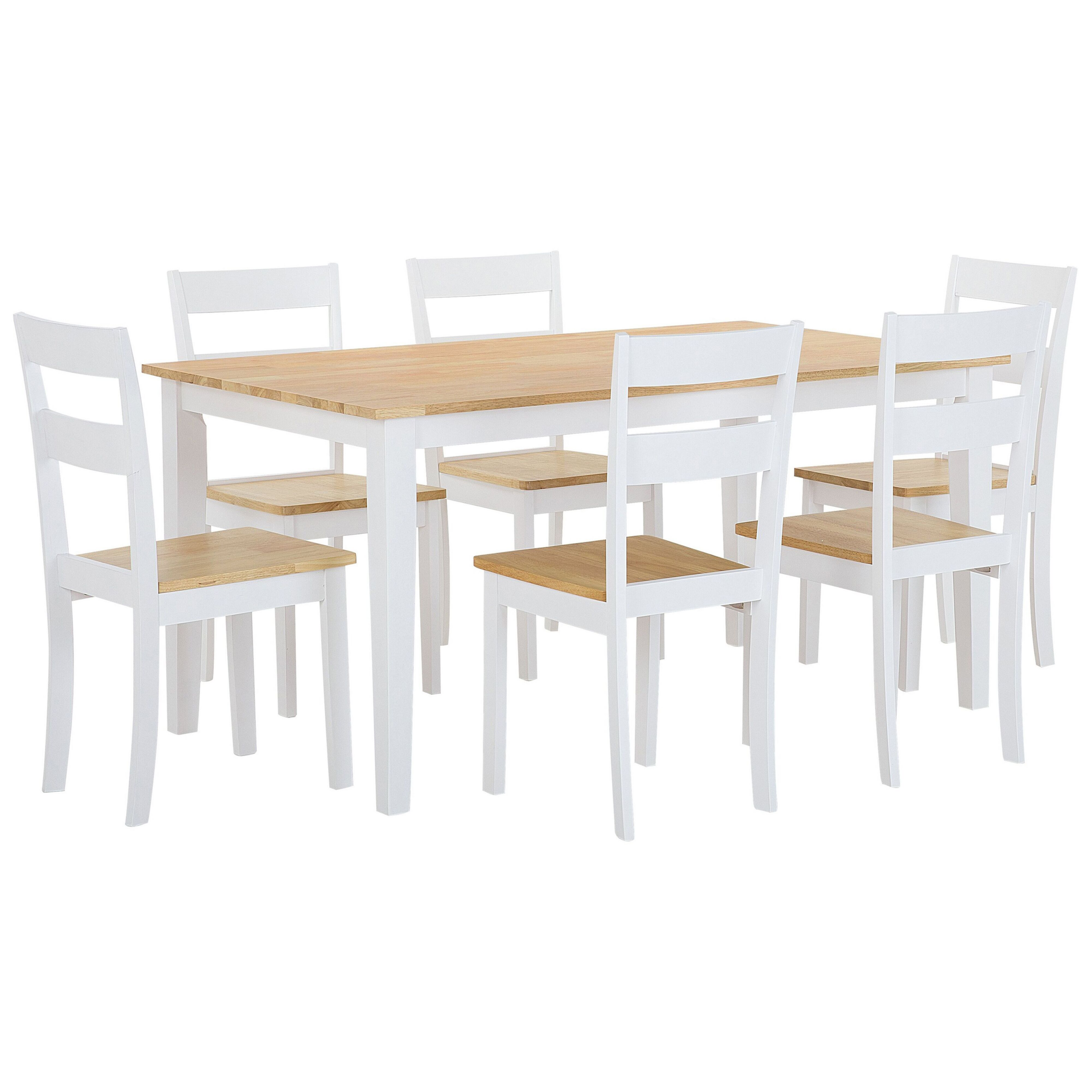 Beliani Dining Set White Solid Wood Light Wood Top 6 Seater 150 x 90 cm Modern Scandinavian