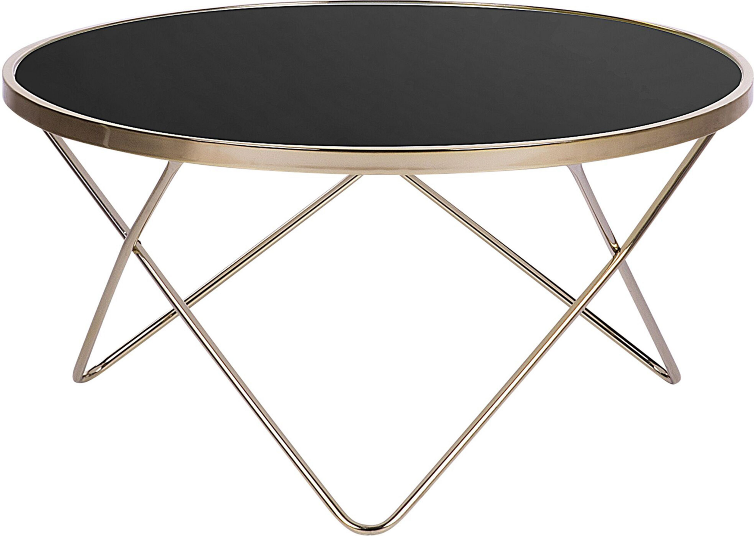 Beliani Coffee Table Black Tempered Glass Top Gold Metal Hairpin Legs Round Shape