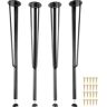 VEVOR Hairpin Metal Table Legs 28 Inch Desk Legs Set of 4 Heavy Duty Bench Legs 3-Rod Metal Furniture Legs Wrought Iron Coffee Table Legs Home DIY for Dining Table w/ Rubber Floor Protectors Black