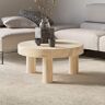 Homary Threeens 23.6" Round Natural Pine Wood Coffee Table Center Table for Living Room