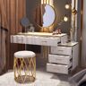 Homary Modern White Extendable Makeup Vanity 5 Drawers Dressing Table Set with Stool and Mirror