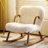 Homary White Boucle Upholstery Rocking Chair Solid Wood Accent Chair in Walnut