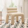 Homary Beige Velvet Accent Chair Upholstery Horizontal Channeled for Living Room