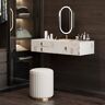 Homary Modern White Floating Makeup Vanity Set Dressing Table with LED Mirror & Leather Stool