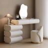 Homary Modern White Makeup Vanity Set PU Leather Dressing Table with Stool & LED Mirror