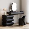 Homary Humply Modern Black Makeup Vanity Set PU Leather Dressing Table with Stool & LED Mirror