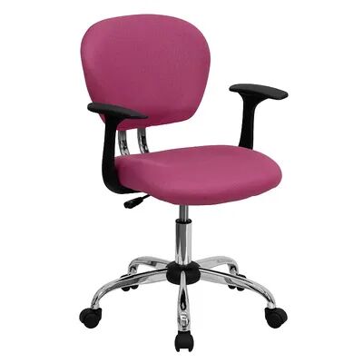 Emma+Oliver Emma and Oliver Mid-Back Gray Mesh Padded Swivel Task Office Chair and Arms, Med Pink