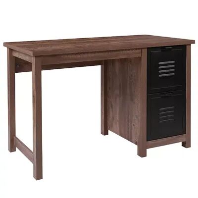 Flash Furniture New Lancaster Collection Crosscut Computer Desk with Metal Drawers, Brown