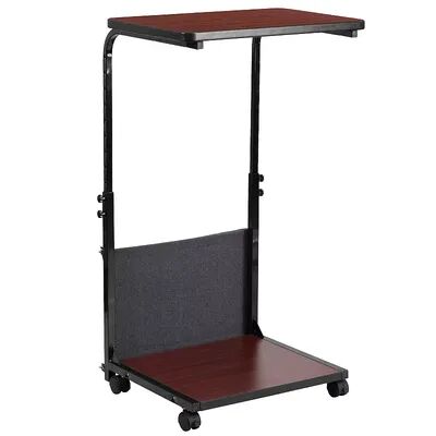 Flash Furniture Mobile Sit-Down & Stand-Up Mahogany Computer Ergonomic Desk with Removable Pouch, Brown