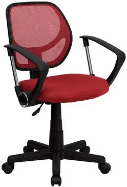 Emma+Oliver Emma and Oliver Low Back Black Mesh Swivel Curved Square Back Task Office Chair, Arms, Brt Red