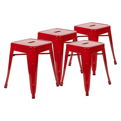 Emma+Oliver Emma and Oliver 18 Inch Table Height Indoor Stackable Metal Dining Stool in Teal-Set of 4, Brt Red