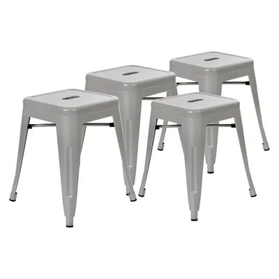 Emma+Oliver Emma and Oliver 18 Inch Table Height Indoor Stackable Metal Dining Stool in Teal-Set of 4, Grey