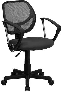 Emma+Oliver Emma and Oliver Low Back Black Mesh Swivel Curved Square Back Task Office Chair, Arms, Grey