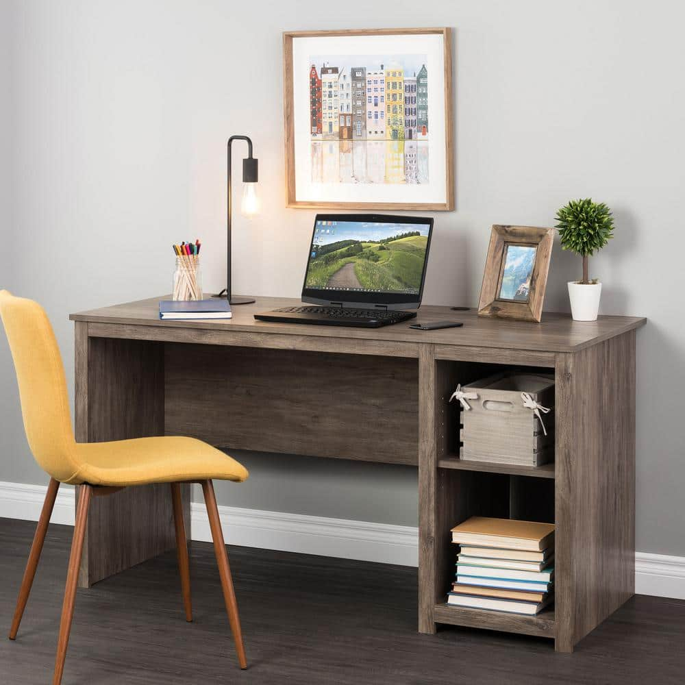 Prepac Sonoma 56 in. Rectangular Drifted Gray Computer Desk with Adjustable Shelf