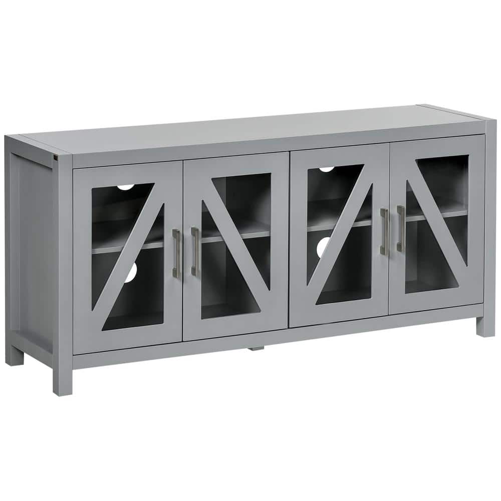 HOMCOM 58 in. Gray Rectangle Wood TV Console Table with Adjustable Shelves