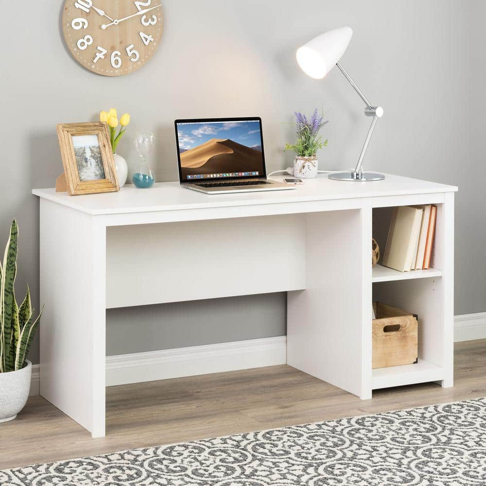 Prepac Sonoma 56 in. Rectangular White Computer Desk with Adjustable Shelf