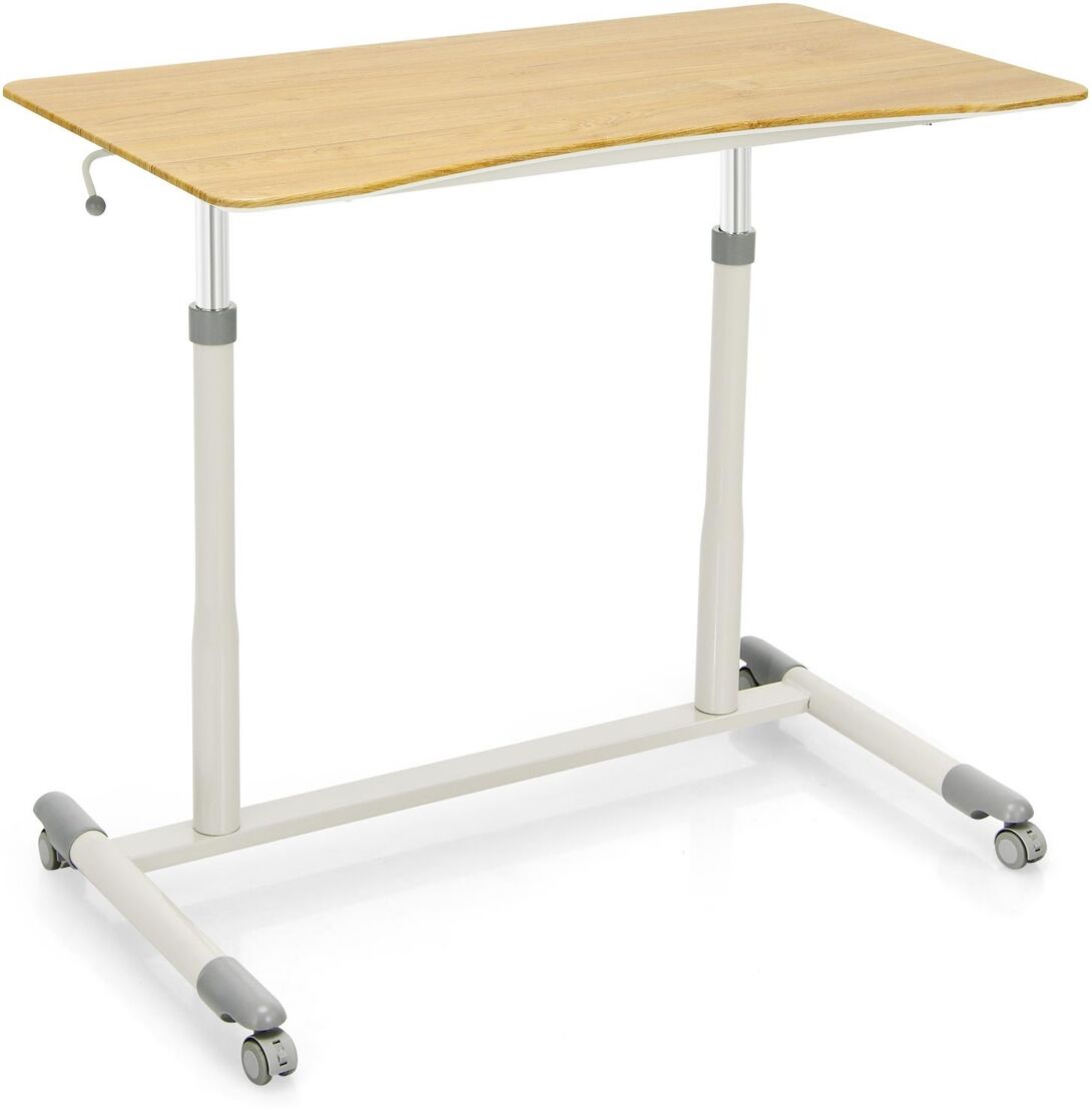 Costway Height Adjustable Computer Desk Sit to Stand Rolling Notebook Table - Natural