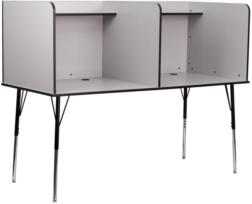 Emma+oliver Stand-Alone Double Study Carrel With Height Adjustable Legs - Nebula grey